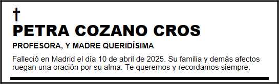 Ejemplo de esquela de El País, tamaño 1 horizontal (1x2 módulos)